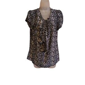 Ann Taylor Sleeveless Chiffon Ruffle Blouse Blue Size MP Vintage